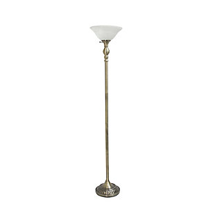Home Accents Elegant Designs 1Light ABS Torchiere Floor Lamp w WHT Gls Shade, Antique Brass, large