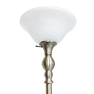 Light up your bedroom, office, foyer or living room with this elegant yet affordable 1 light torchiere floor lamp. It features a stunning antique brass finish and a marbleized white glass shade to complete the look.Antique brass finish | White glass shade | Uses 1 x 100 3 way type a medium base bulb (not included) | Dimensions; l: 13" x w: 13" x h: 71"