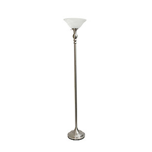 Home Accents Elegant Designs 1Light BSN Torchiere Floor Lamp w WHT Gls Shade, Brushed Nickel, large