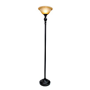 Light up your bedroom, office, foyer or living room with this elegant yet affordable 1 light torchiere floor lamp. It features a stunning restoration bronze finish and a marbelized amber glass shade to complete the look.Restoration bronze finish | Marbelized amber glass shade | Uses 1 x 100 3 way type a medium base bulb (not included) | Dimensions; l: 13" x w: 13" x h: 71"