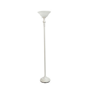 Home Accents Elegant Designs 1Light WHT Torchiere Floor Lamp w WHT Gls Shade, White, large