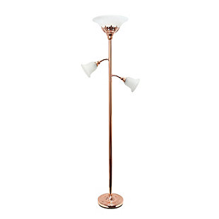 Home Accents Elegant Designs RGD 3Light Floor Lamp w Scalloped WHT Gls Shade, Rose Gold, large