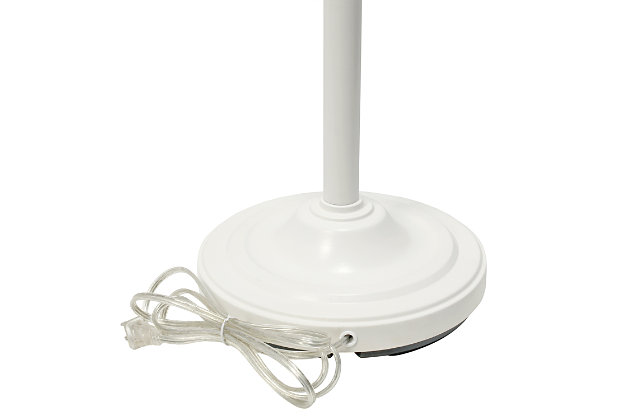 Light up your bedroom, office, foyer or living room with this elegant yet affordable 3 light floor lamp. It features a stunning white finish and marbleized white shades with spiraled cut glass to complete the timeless look.White finish | White scalloped glass shades | Main light uses: 1 x 100w medium base type a bulb (not included)
reading lights use: 2 x  60w type a medium base bulbs (not included) | Dimensions; l: 13" x w: 21.5" x h: 71"