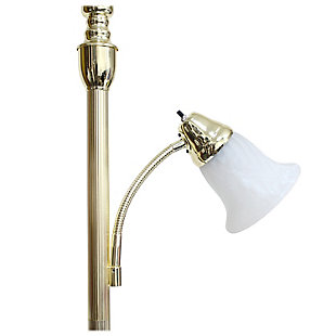 Light up your bedroom, office, foyer or living room with this elegant yet affordable 2 light mother daughter floor lamp. It features a stunning metallic gold finish and white marble shades with spiraled cut glass to complete the timeless look.Metallic gold finish | White marble glass shades | Main light uses: 1 x 100w 3-way medium base type a bulb (not included)
reading light uses: 1 x  60w type a medium base bulb (not included) | Dimensions; l: 13.25" x w: 18" x h: 71"
