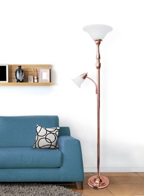 Home Accents Elegant Designs RGD 2 Light Mother Daughter Floor Lamp w WHT Glass, Rose Gold, large
