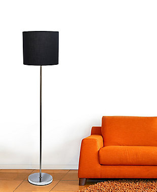 Home Accents Simple Designs Brushed NIckel Drum Shade Floor Lamp, Black, Black, rollover