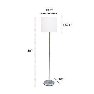 Simply designed to make this floor lamp ideal in your living room,  bedroom, foyer, or study!  Keep this light at the forefront to display, or tucked away on the side saving space. With a brushed nickel finish and white fabric shade, it will be the right piece to add to your space!Classic, simple design suitable for any room | Brushed nickel finish and fabric shade | Uses 1 x 60 W E26 Medium Base Bulb | Foot switch -
some assembly required | Cord length: 5'