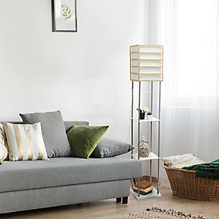 Home Accents Lalia Home 1 Light Metal Etagere & Storage Floor Lamp, Light Wood, Light Wood, rollover