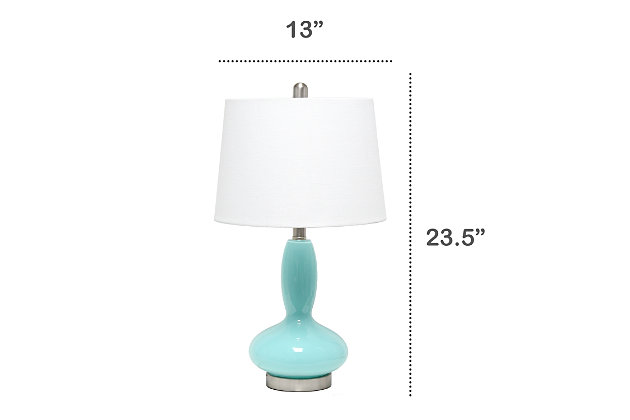 A beautiful lighting solution versatile enough for any room in your home, this contemporary lamp features a seafoam glass base topped with a white fabric shade.  Simplicity and style at its best!   Perfect for your living room, bedroom, office, or anywhere you need to add a tasteful update!Fabric white shade | The base is made of seafoam glass | 1 x 60w medium type a base bulb (not included) required | More base color options available!