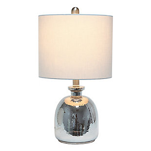 With a textured glass base and gray fabric drum shade, this lamp is sure to update any room in your home with a little charm.  This lovely lamp is crafted with an open bottom glass base in a silver metallic color. Perfect for adding the little refresh to your living room, bedroom, foyer or office that you've been looking for!Fabric gray shade | Metallic silver glass base | 1 x 60w medium type a base bulb (not included) required | More shade color options available!