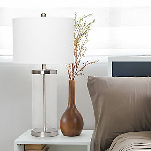Home Accents Lalia Home Entrapped Glass Table Lamp w White Fabric Shade, Clear, rollover