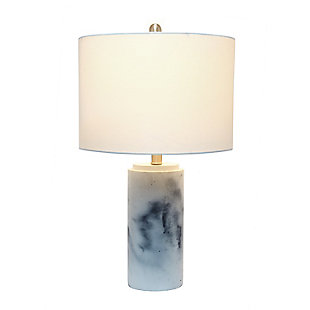 Brighten up any room in your home with this refined table lamp.  The base features a beautiful marble-effect finish complimented by a fresh white fabric drum shade.  Perfect for your living room, bedroom, office, or anywhere you need to add chic sophistication!Fabric white shade | Faux marble finish on base | 1 x 100w 3-way medium type a base bulb (not included) required | 5 foot clear cord