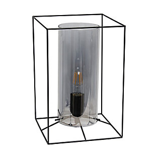 Home Accents Lalia Home BLK Lg Framed Table Lamp w SMK Cylinder Gls Shade, Smoke, large
