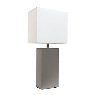 Home Accents Elegant Designs Modern Leather Table Lamp w White Shade, GRY, Gray, large
