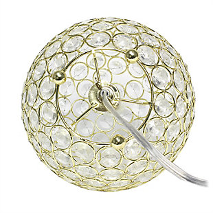 Make your room sparkle with a shining ball of crystals. The perfect addition to any bedroom, office, nursery, or even a foyer or entryway! We believe that lighting is like jewelry for your home. Our products will help to enhance your room with elegance and sophistication.Crystal ball shape glows from within casting pretty shadows | Threaded with steel rings and set on ball feet | Gold finish | Height: 8" diameter: 7.75"