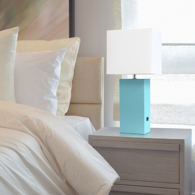 Home Accents Elegant Designs Modern Leather Lamp w USB & WHT Shade, Aqua, Aqua, large