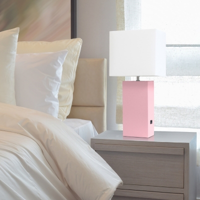Home Accents Elegant Designs Modern Leather Lamp w USB & WHT Shade, Pink, Pink, large