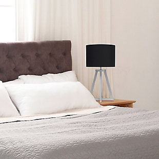 Home Accents Simple Designs Interlock Triangular GRY Wood Lamp w BLK Shde, Black/Gray, rollover