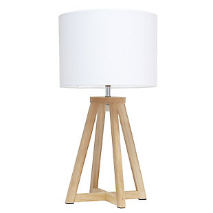 Add a touch of simplicity to your home with this contemporary lamp. The soft, white fabric shade compliments the geometric natural wood base for a clean, simple look.  Perfect lamp for a bedroom, living area, office, kid's room or college dorm.Natural wood base | White fabric shade | Easily accessible on/off switch located on the cord | Uses 1 x 40w medium type a base bulb (not included)