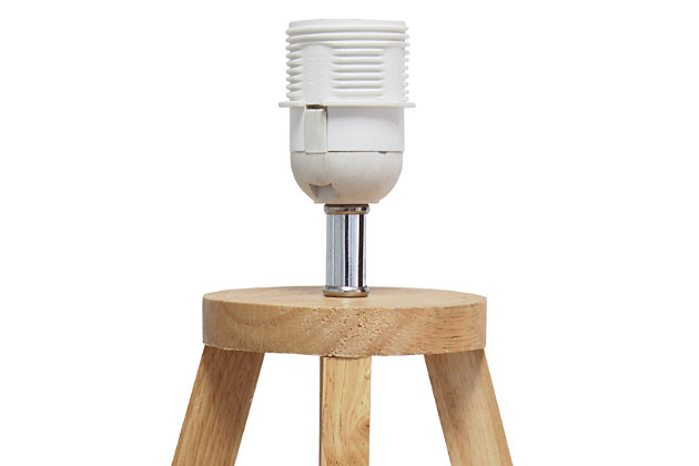 Add a touch of simplicity to your home with this contemporary lamp. The soft, white fabric shade compliments the geometric natural wood base for a clean, simple look.  Perfect lamp for a bedroom, living area, office, kid's room or college dorm.Natural wood base | White fabric shade | Easily accessible on/off switch located on the cord | Uses 1 x 40w medium type a base bulb (not included)