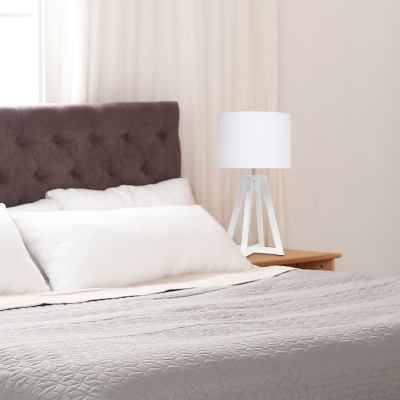 Home Accents Simple Designs Interlock Triangular WHT Wood Lamp w WHT Shde, White, large