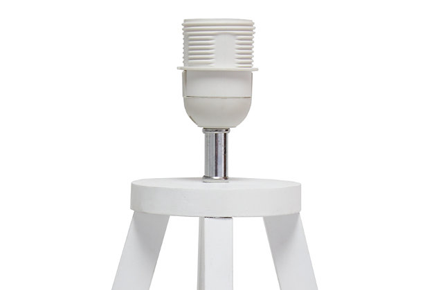 Add a touch of simplicity to your home with this contemporary lamp. The soft, white fabric shade compliments the geometric white wood base for a clean, simple look.  Perfect lamp for a bedroom, living area, office, kid's room or college dorm.White wood base | White fabric shade | Easily accessible on/off switch located on the cord | Uses 1 x 40w medium type a base bulb (not included)