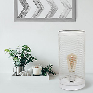 This metal table lamp with mesh shade will add ambiance and style to any room in your home!  With a simple, lattice cut out design this lamp illuminates beautifully and is the perfect size for your bedroom, living area, office, kid's room or college dorm.  Undoubtedly the perfect accent piece to your home, this industrial lamp will not disappoint! 

**HELPFUL TIP: To get the complete vintage look, we recommend using a decorative Edison/Vintage bulb (not included). **White metal base | White mesh metal shade | Easily accessible on/off switch located on the cord | Uses 1 x 40w medium type a base bulb (not included)

for full vintage look, type t45 edison bulb is recommended