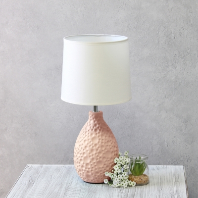 Home Accents Simple Designs Textured Stucco Ceramic Oval Table Lamp, Pink, large