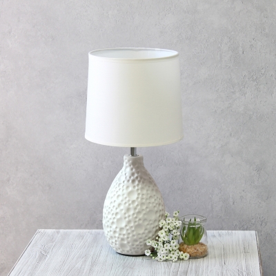 Home Accents Simple Designs Textured Stucco Ceramic Oval Table Lamp, White, large