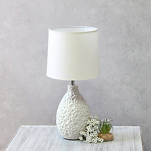 Home Accents Simple Designs Textured Stucco Ceramic Oval Table Lamp, White, rollover