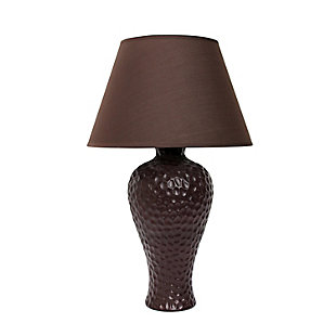 A charming and practical table lamp to meet your fashion lighting needs. This lamp features a textured stucco ceramic base and matching fabric shade. Perfect for living room, bedroom, or office.Textured stucco curvy ceramic base | Matching fabric shade | Perfect for living room, bedroom, or office | Height: 20.08" shade diameter: 12.25"
