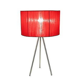 This fashionable table lamp, with its brushed nickel tripod base and pleated silk band sheer fabric shade, will add style and pizazz to any room. We believe that lighting is like jewelry for your home. Our products will help to enhance your room with elegance and sophistication.Pleated sheer silk band fabric shade | Trendy brushed nickel tripod base | Perfect for living room, bedroom, office, kids room, or college dorm | Height: 19.69" shade diameter: 11.81"