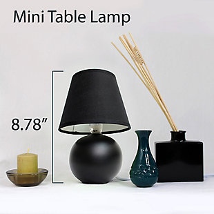 A lovely, inexpensive, and practical table lamp set to meet your basic fashion lighting needs. These mini globe lamps feature a ceramic base and matching fabric shade. Perfect for living room, bedroom, office, kids room, or college dorm!2 x mini globe shaped ceramic bases | 2 x matching fabric shades | Perfect for living room, bedroom, office, kids room, or college dorm | Height: 8.66" shade diameter: 5.51"