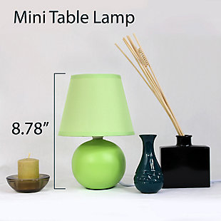 A lovely, inexpensive, and practical table lamp set to meet your basic fashion lighting needs. These mini globe lamps feature a ceramic base and matching fabric shade. Perfect for living room, bedroom, office, kids room, or college dorm!2 x mini globe shaped ceramic bases | 2 x matching fabric shades | Perfect for living room, bedroom, office, kids room, or college dorm | Height: 8.66" shade diameter: 5.51"