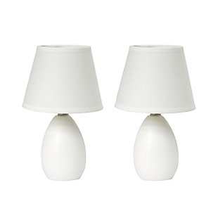 Home Accents Simple Designs Mini Egg Oval Ceramic Table Lamp 2 Pk Set, White, large