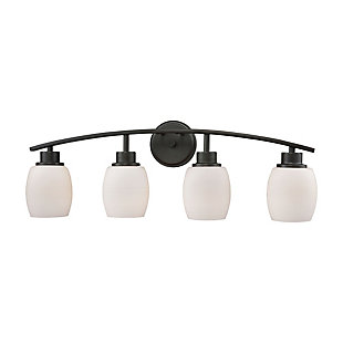 Four Light Casual Mission 4-Light for the Bath in Oil Rubbed Bronze with White Lined Glass, Oil Rubbed Bronze, rollover