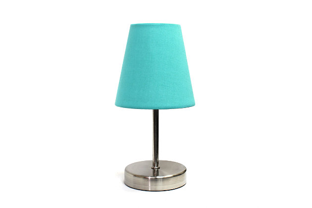 A charming, inexpensive, and practical mini table lamp to meet your basic fashion lighting needs. This mini lamp features a sand nickel metal base and fabric shade. Perfect for living room, bedroom, office, kids room, or college dorm!Sand nickel metal mini base | Fabric shade | Perfect for living room, bedroom, office, kids room, or college dorm | Height: 10.63" shade diameter: 4.92"