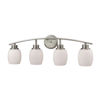Four Light Casual Mission 4-Light for the Bath in Brushed Nickel with White Lined Glass, Brushed Nickel, large