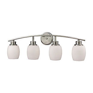 Four Light Casual Mission 4-Light for the Bath in Brushed Nickel with White Lined Glass, Brushed Nickel, rollover