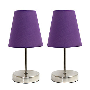 Home Accents Simple Designs Sand Nickel Mini Lamp with Fabric Shade 2 Pack, Purple, large