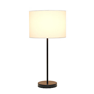 This contemporary stick lamp features a black base and a fabric drum shade.  This lamp will add a modern touch to any space.  Perfect for living room, bedroom, dorm, office, or anywhere you need to add fashion lighting.Black base | Fabric shade | Convenient on/off cord switch | Shade diameter: 11" x height: 22.4"