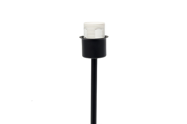 This contemporary stick lamp features a black base and a fabric drum shade.  This lamp will add a modern touch to any space.  Perfect for living room, bedroom, dorm, office, or anywhere you need to add fashion lighting.Black base | Fabric shade | Convenient on/off cord switch | Shade diameter: 11" x height: 22.4"