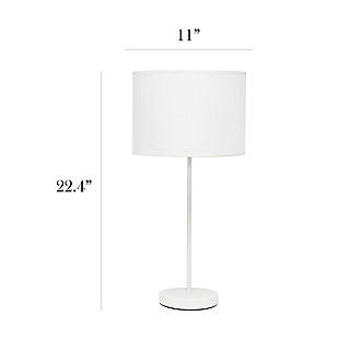This contemporary stick lamp features a white base and a fabric drum shade.  This lamp will add a modern touch to any space.  Perfect for living room, bedroom, dorm, office, or anywhere you need to add fashion lighting.White base | Fabric shade | Convenient on/off cord switch | Shade diameter: 11" x height: 22.4"