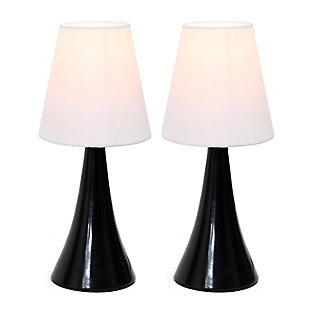 Add a contemporary feel to any room with these attractive pearl black touch lamps. Touch controls with 4 settings (Low, Medium, High, Off). The fabric shades complete this modern look. Perfect lamp for bedroom night tables. We believe that lighting is like jewelry for your home. Our products will help to enhance your room with chic sophistication.2 x mini pearl black touch bases | 2 x fabric shades | 4 touch settings (high, medium, low, off) | Height: 11.5" shade diameter: 4.88"