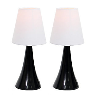 Add a contemporary feel to any room with these attractive pearl black touch lamps. Touch controls with 4 settings (Low, Medium, High, Off). The fabric shades complete this modern look. Perfect lamp for bedroom night tables. We believe that lighting is like jewelry for your home. Our products will help to enhance your room with chic sophistication.2 x mini pearl black touch bases | 2 x fabric shades | 4 touch settings (high, medium, low, off) | Height: 11.5" shade diameter: 4.88"
