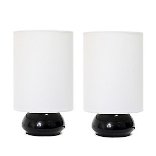 Add a contemporary feel to any room with these attractive pearl black touch lamps. Touch controls with 4 settings (Low, Medium, High, Off). The fabric shades complete this modern look. Perfect lamp for bedroom night tables. We believe that lighting is like jewelry for your home. Our products will help to enhance your room with chic sophistication.2 x fabric shades | 2 x  mini pearl black touch bases | 4 touch settings (high, medium, low, off) | Dimensions: height: 9" x shade diameter: 5"