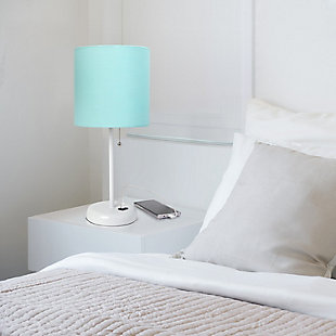 Home Accents LimeLights White Stick Lamp w USB Port & Fabric Shade, Aqua, Aqua/White, rollover