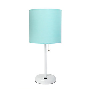 Home Accents LimeLights White Stick Lamp w USB Port & Fabric Shade, Aqua, Aqua/White, large