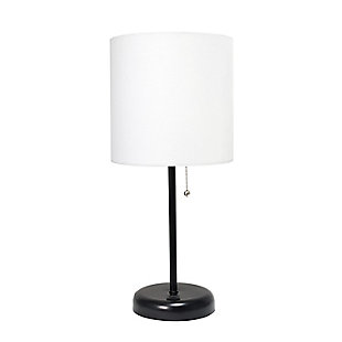 Home Accents LimeLights Black Stick Lamp w USB Port & Fabric Shade, White, White/Black, large