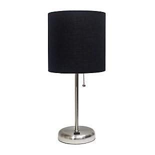 Home Accents LimeLights Br Steel Stick Lamp w USB Port & Fabric Shade, Black, Black, large